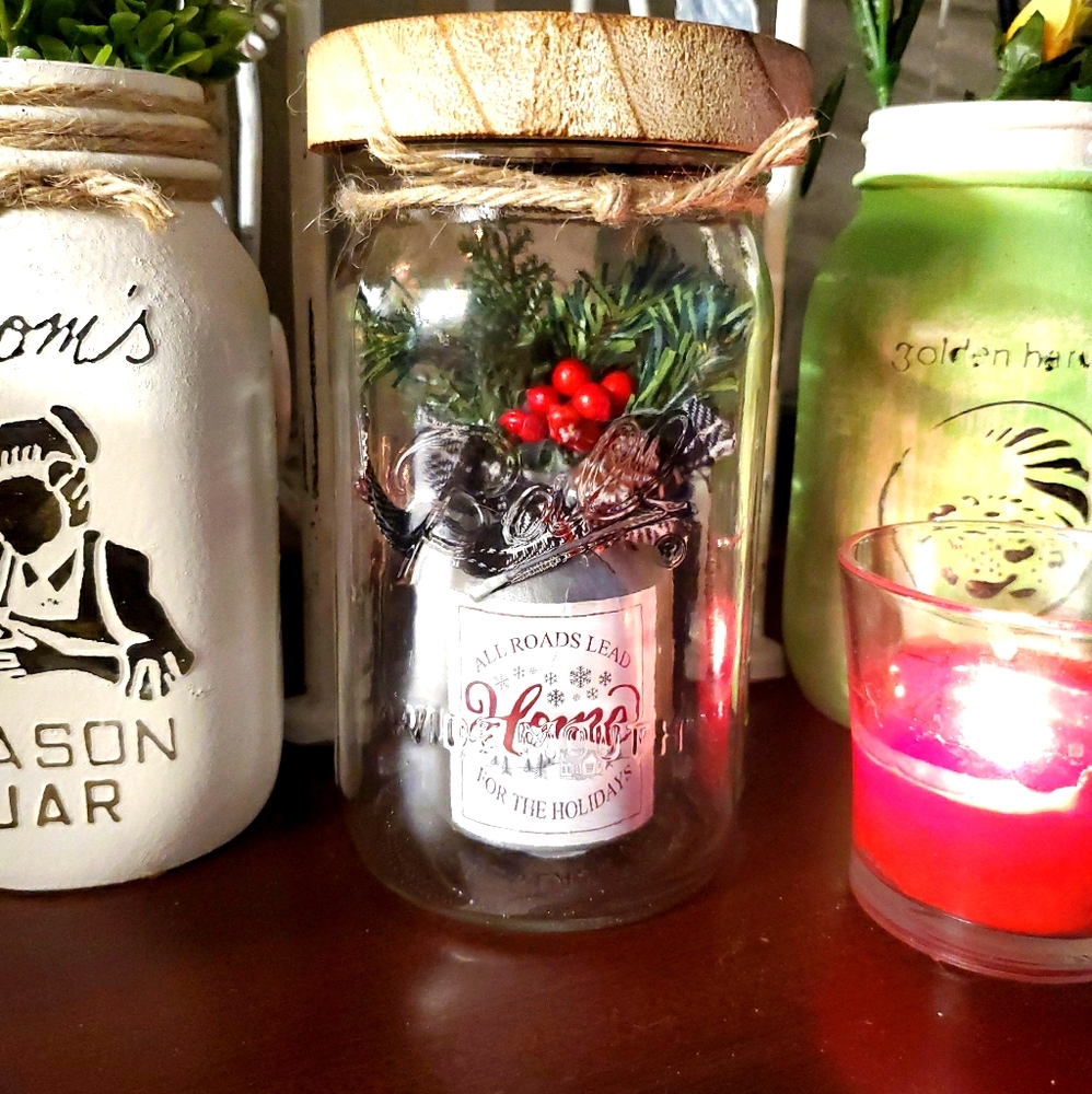 "HOME FOR THE HOLIDAYS" Christmas Mason Jar
